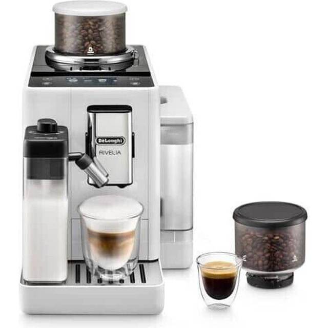De'Longhi Rivelia EXAM440.55.W, Helautomatisk Kaffebryggare med LatteCrema, Automatisk Mjölkskummare, Kompakt Storlek, Böna-till-Kopp Kaffebryggare, 16 Recept, Färgad Touch Display, Arktisk Vit