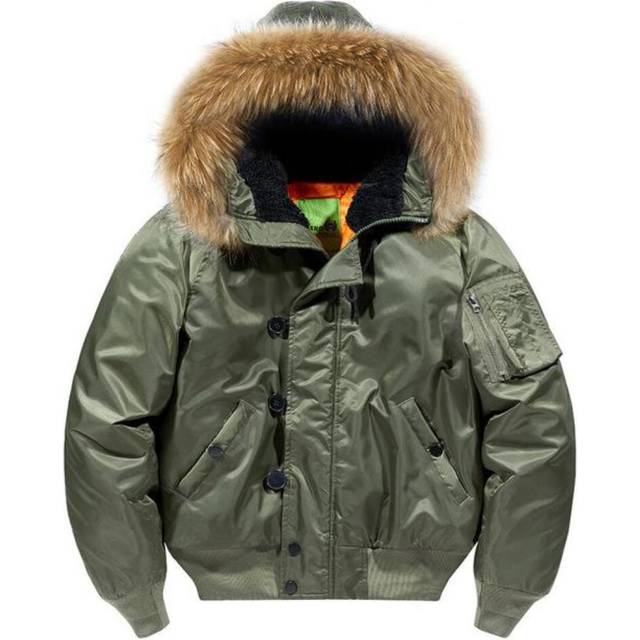 (as the picture, XL) Fur Collar Hooded  Coat Military Fur Hood Warm Tactical Bomber Jackets Warm Windproof Flight Pilot Jacket Thickened Air Force Jac