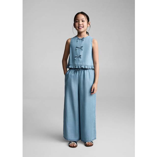 Mango Girls Coco Chambray Co-Ord Trousers - Blue, Blue, Size Age: 9-10 Years - age: 9-10 YEARS