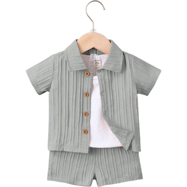 SHEIN Baby Boy Solid Button Front Shirt & Shorts Without Tee