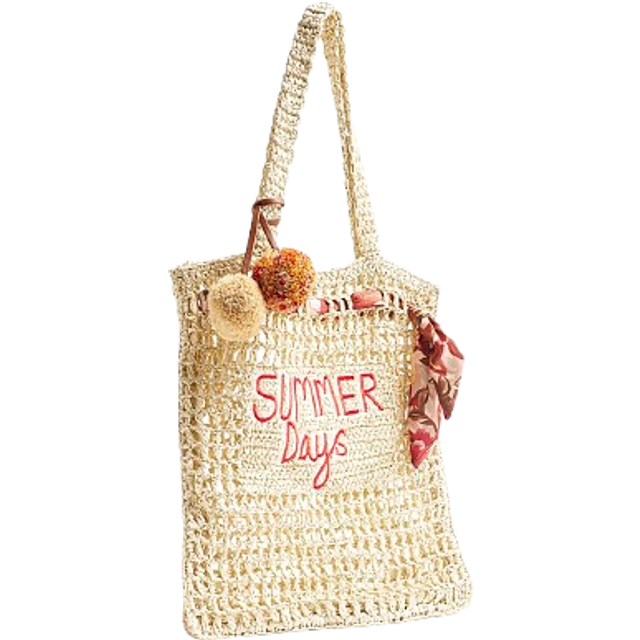 River Island Womens Beige Printed Raffia Scarf Shopper Beach Bag - One Size