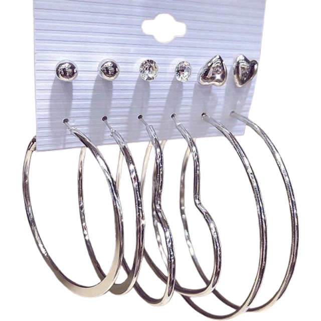 SHEIN 6pairs/Set Exaggerated Fashionable White Tower C Shape Heart Large Hoop Stud Earrings Set Valentines,Mom,Mother,Mother&#39;s Day,Gift