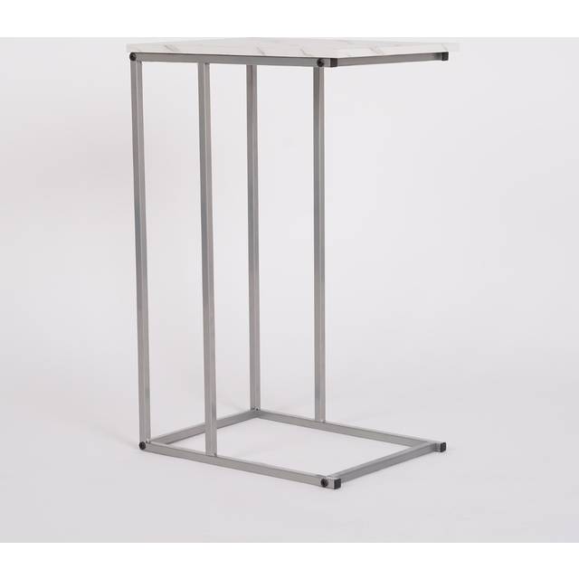 OHS C Shape Marble Look Side Table - White