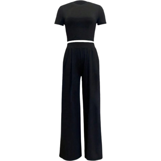 VaVaBold Women Solid Color Short-Sleeved Top And Long Pants Summer Casual Two-Piece Outfit