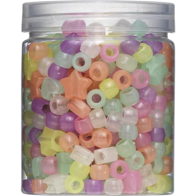 380 stora sjävlysande pärlor / glow in the dark pony beads, hjärtan och stjärnor