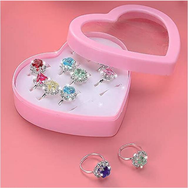 12PCS Kids Rings Girls Adjustable Rings Princess Ring with Heart Shape Box for Children Kids Little Girls Rings for Kids