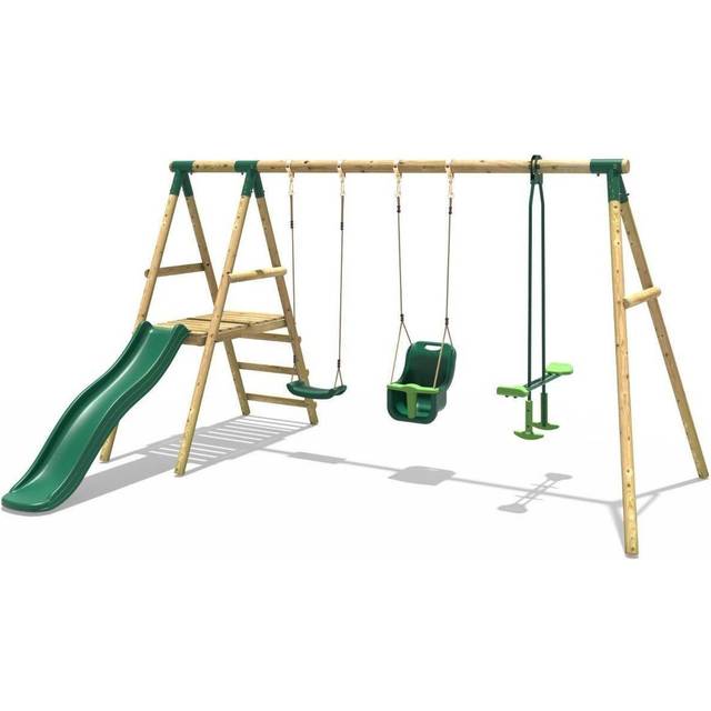Wooden Swing Set with Slide - Voyager Green - One Size