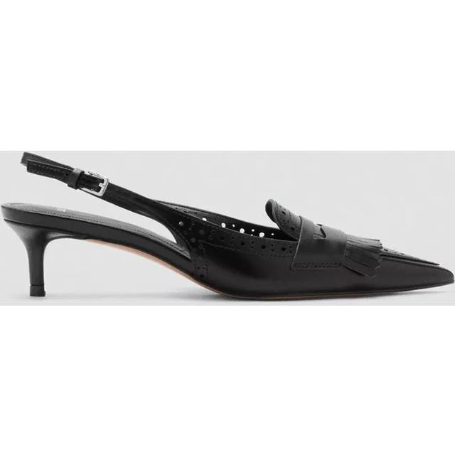 Mango Loa Fringe Detail Kitten Heel Court Shoes, Black