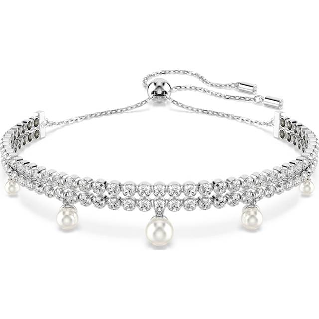 Swarovski x Ariana Grande Double Row Cubic Zirconia & Crystal Pearl Bracelet, Rhodium Plated