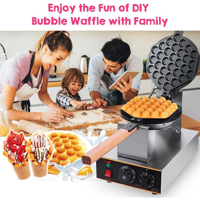 1400W Bubble Waffle Maker Waffle Maker Strykjärn Klart på under 3 minuter Avtagbar droppbricka elektrisk US Plug svart