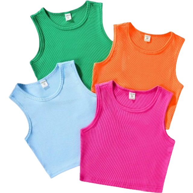 SHEIN Tween Girl Spring/Summer Casual Solid Round Neck Ribbed Tank Top