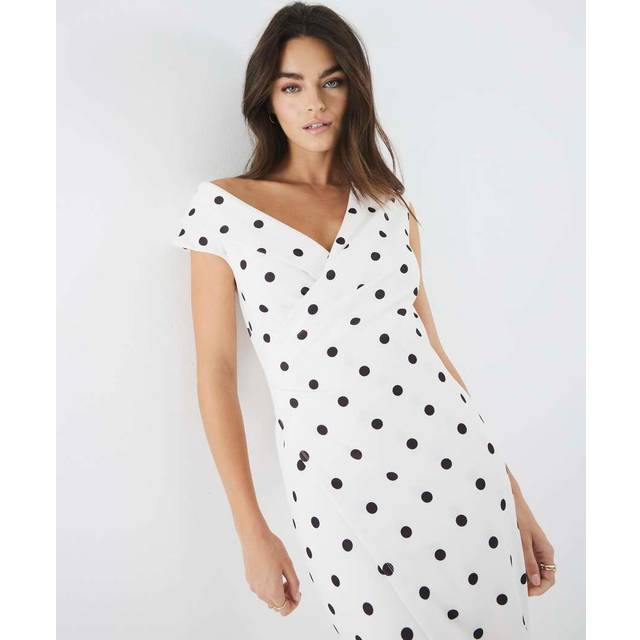 River Island Womens Cream Asymmetric Polka Dot Wrap Midi Dress - L