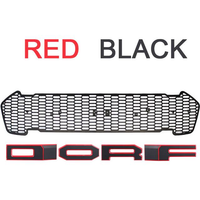 (Red-black) Raptor Grille Modified Grill Front Bumper Mesh Fit For RANGER 2015-2018 T7 PX2 MK2 XL XL+ XLS XLT Limited WILDTRAK