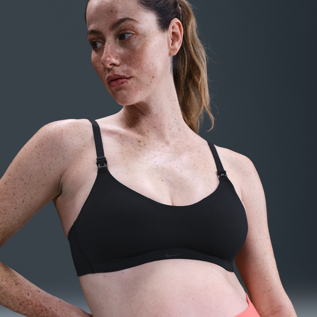 Nike (M) Alate Minimalist Women's Light-Support Padded Nursing Sports Bra (Maternity) - Black - Polyester/Elastane - M (C-E)