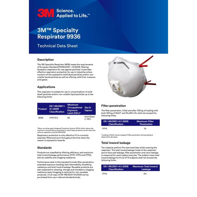Støvmaske 9936 FFP3 m/ventil, speciel, 5stk