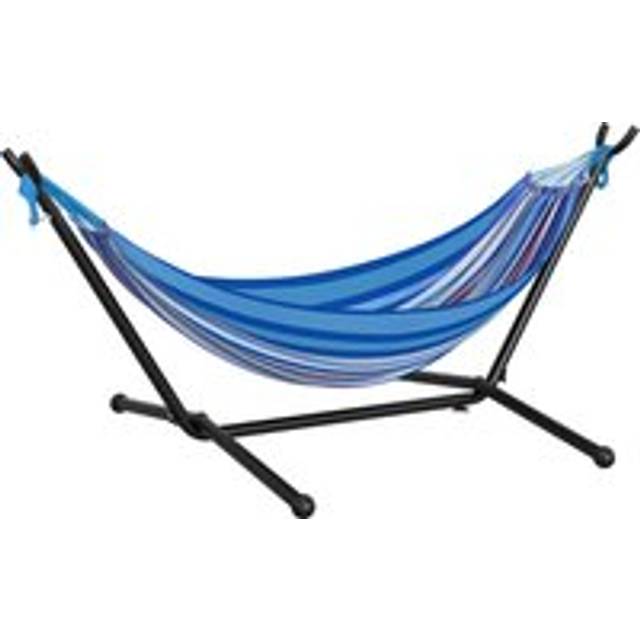 277 x 121cm Hammock with Metal Stand Portable Carrying Bag 120kg White Stripe