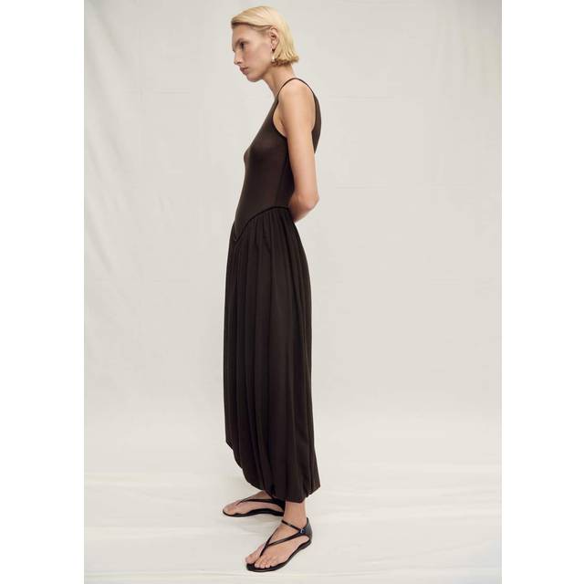 Semi-transparent dress with puffed hem chocolate - Woman - 10 - MANGO - Chocolate