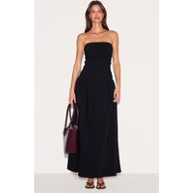 Black Stretch Woven Bandeau Ruched Maxi Dress, Black - 12