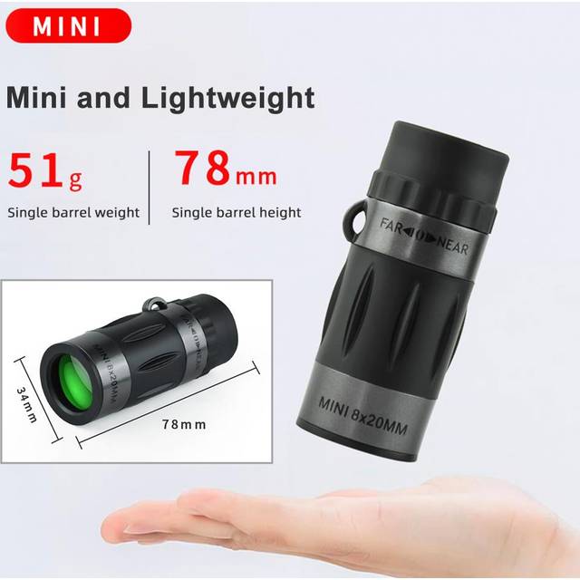 8x20 Mini Monocular Pocket Prime Monocular Handheld Telescope with Carrying Bag for Adults Hiking black
