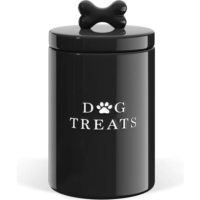 "Airtight Ceramic Large Dog Treat Jar with Rustic Lid, Black, for Kitchen Counter Storage" (22.8cm H X 13.33cm W X 13.33cm D)