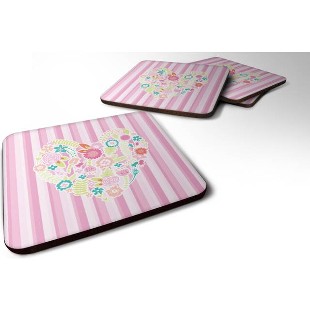 """""Caroline's Treasures Flowered Heart Foam Coaster Set of 4  3.5  Multicolor"""""