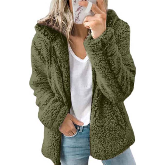 (Green, S) Womens Teddy Bear Fleece Fluffy Hooded Coat Ladies Hoodies Jacket Zip Up Outwear