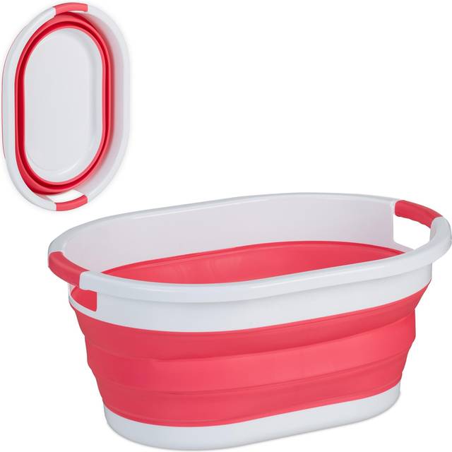 Folding Laundry Basket, 36 Litres, Plastic Tub, Clothing, Collapsible Washing Storage, Handles, Green/White - Relaxdays