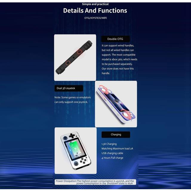 ANBERNIC Handheld Game Console, Portable Game Console with 3.5 Inch IPS Screen Double 3D Rocker svart