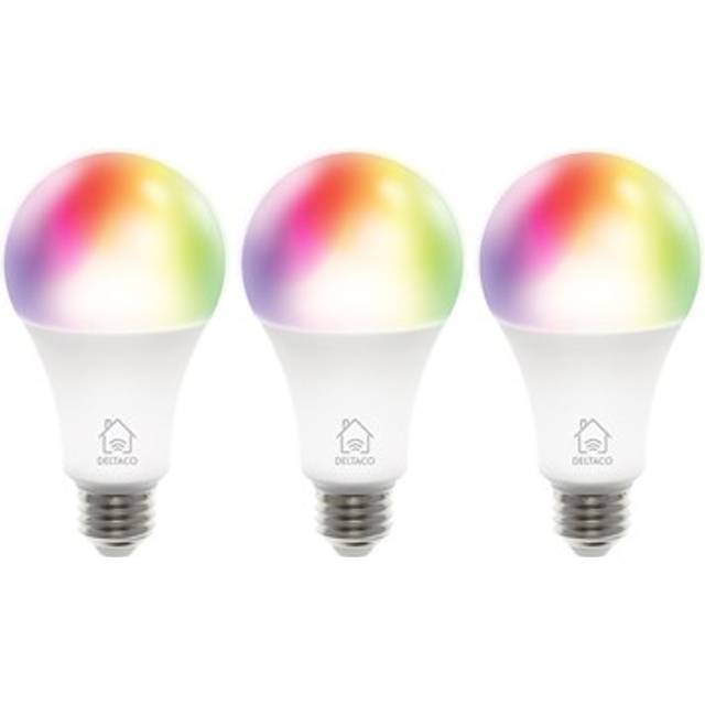 Deltaco Smart E27 RGB, WiFi, 9W, 2700-6500K, dimbar - 3-pack