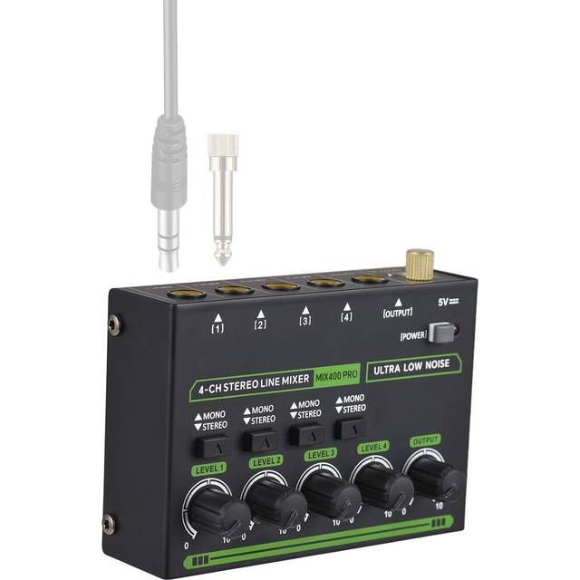 Mini Audio Mixer 4-Channel Audio Mixer Stereo Mono Switching 6.35mm TRS/TS Input Type-C DC 5V Audio EU Plug svart