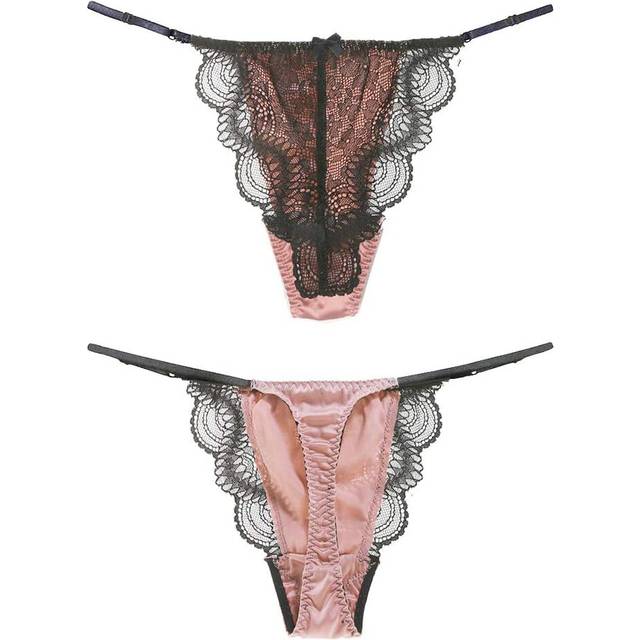 Womens Silk Lace G-String Thong Panty, Sexy T-Back Underpants with Soft Satin