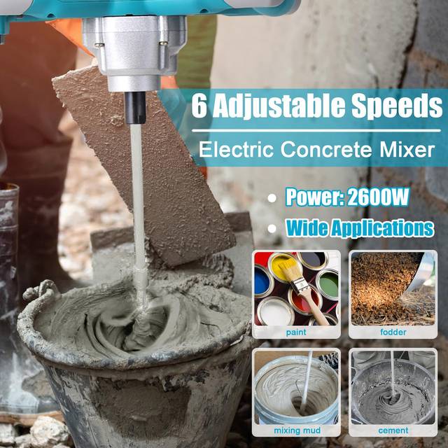 KKmoon 2600W Electric Concrete Mixer Portable Handheld Concrete Cement Mixer 6 Speeds Adjustable US Plug multicolour