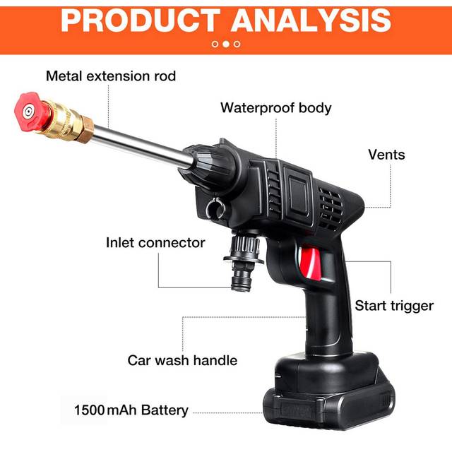 Cordless Pressure Washer, 50PSI Portable Pressure Cleaner Handheld with Battery and Charger 24V UK Plug black