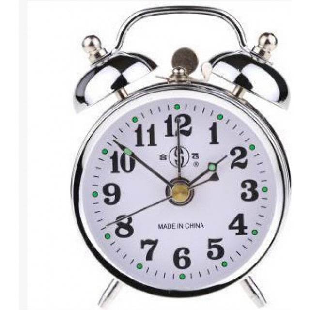 (10x7cm, silvery) Mechanical Small Alarm Clock Bell Rings, Winding All-copper Movement Metal