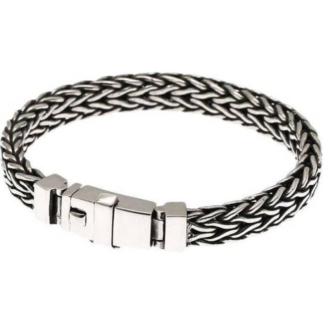 (as the picture, 22cm) New Hand-woven Hemp Rope Bracelet Men Domineering Personality Retro Silver Chain Simple Personality Jewelry Accessories
