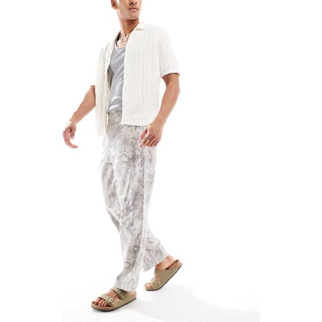 Linen-Blend Camo Baggy Pants