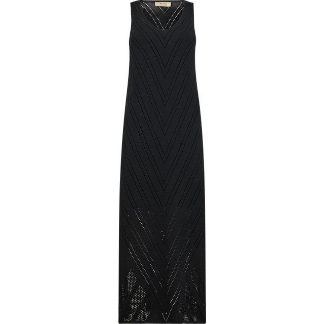 MOS Mosh, Klänning, Dam, L, Bomull, Elegant Stickad Klänning med V-ringning - black (L)