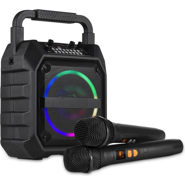 Mini Karaoke Machine Wireless Microphone and Speaker Set with 2 Microphone LED Color Light Handheld svart