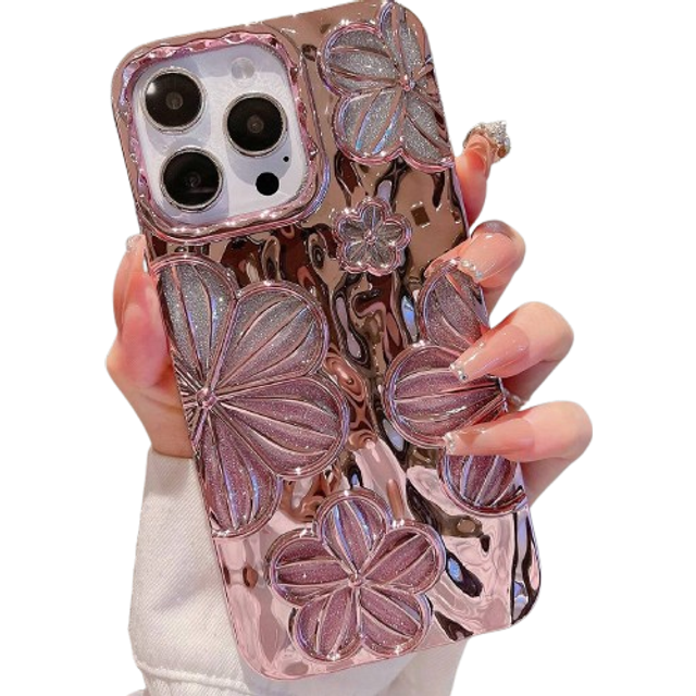 SHEIN Summer Valentines Glitter Plated Vintage Minimalist Personality 3D Painting Floral TPU Cover Case Compatible With IPhone 14, IPhone 14 Pro, IPhone 14