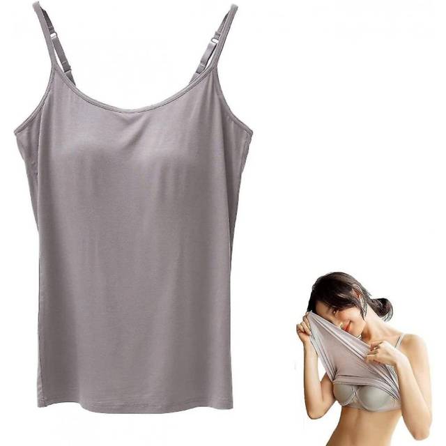 (Multicoloured, M) 2 In 1 Women's Basic Seamless Camisole Solid Color Spaghetti Straps Slim Fit Cotton,adjustable Spaghetti Straps Tank Top With Built