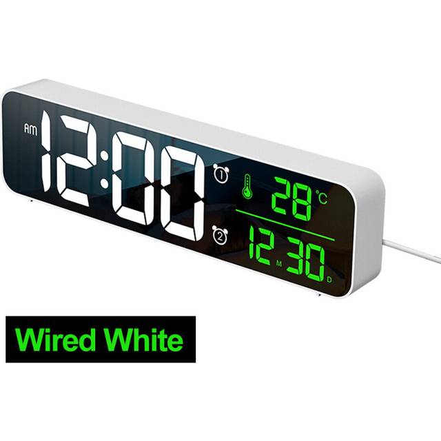 (White) LED Digital Alarm Clock Wired Watch for Bedroom Table Digital Snooze Mirror Clock