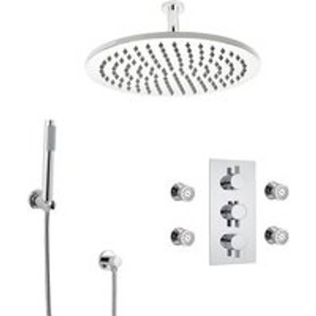 Mirage - Modern 3 Outlet Triple Diverter Thermostatic Mixer Shower Valve with 300mm Ceiling Mounted Round Rainfall Shower Head&44 Hand Shower Handset