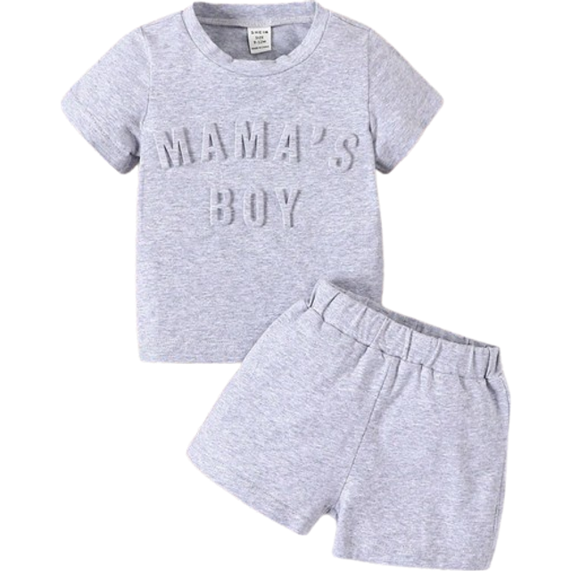 SHEIN 100% Cotton Floral Gray Embossed Street Style Fashionable Baby Boy Outfit With Raised Patterns