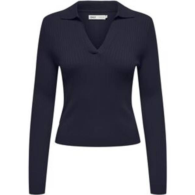 Long sleeve V-neck polo for women Only Kaya - Bleu