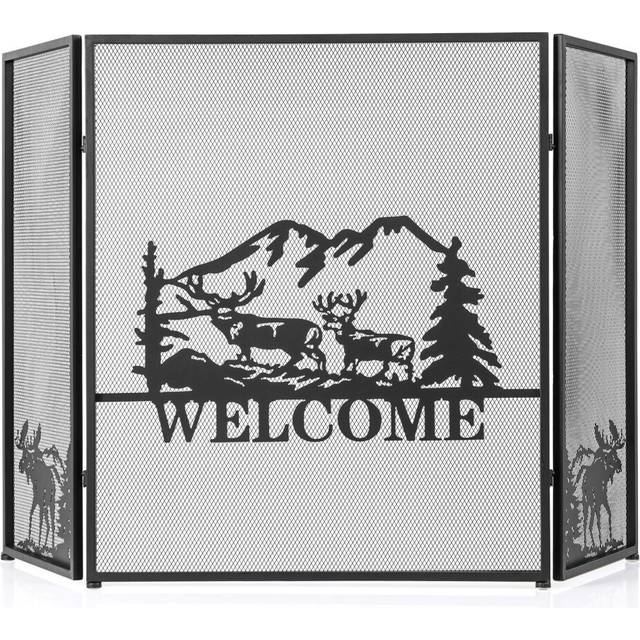 3-Panel Fireplace Folding Spark Guard Screen Decorative Mesh Fireplace Barrier