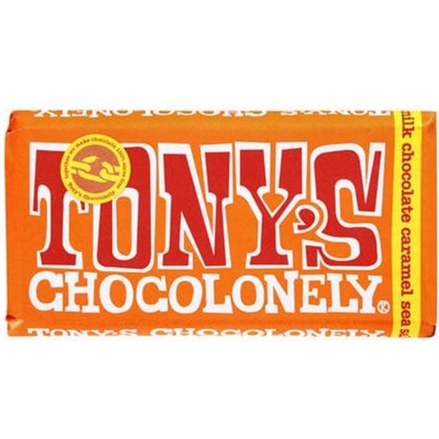 Tony's Chocolonely Milk Chocolate Caramel Sea Salt 180gFeatures milk chocolate with caramel and sea Features milk chocolate with caramel and sea salt 1