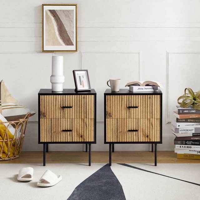 Ruyle Contemporary Classic 2 Drawer Nightstand (Set Of 2) - Black (64cm H X 50cm W X 40cm D)