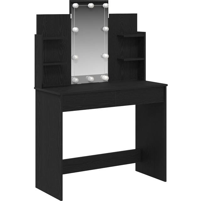 Sminkbord med LED-lampor Svart Ek 96x40x142 cm