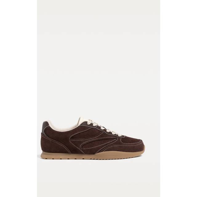 Stradivarius – Mörkbruna sneakers i mocka