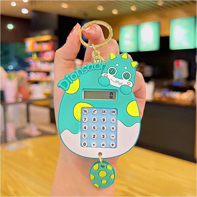 (Dinosaur) Colorful Cartoon Calculator Keychains Cute Abs Material Key Ring Gift Accessory